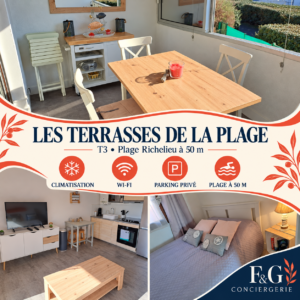 Montage F&G de Les Terrasses de la Plage – T3 vue mer : trois photos du logement.
